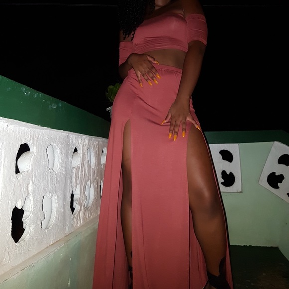 Maxi Skirt Set w/ Side Slits - Peach - Picture 5 of 5